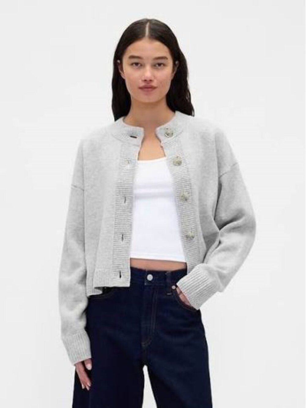 GAP Women's CashSoft Oversized Chunky Cardigan Size L in Light Heather Grey